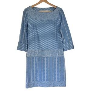 Gretchen Scott Designs Jersey Border Blue Kanga Long Sleeve Dress Sz S